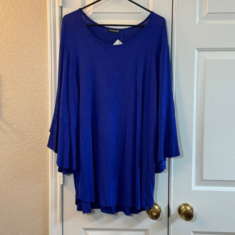 Cha Cha Vente Cobalt Blue Long Bell Sleeve Knit Top Women's Plus Size 3X NWT